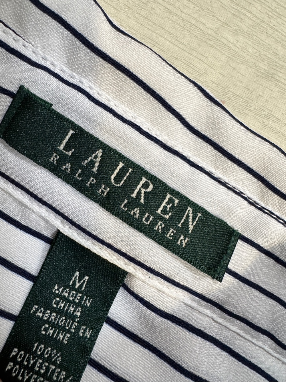 Lauren Ralph Lauren Women’s Medium Navy White Mixed Stripe Tunic Blouse Nautical - Picture 4 of 10